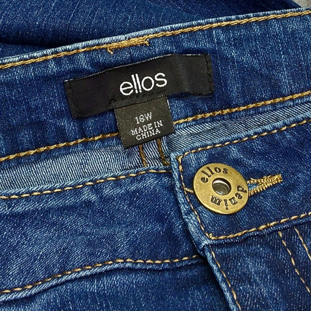 'ELLOS' BOOTCUT STONEWASH DENIM EMBROIDERED 5~POCKET JEANS SIZE 16 - Picture 9 of 16